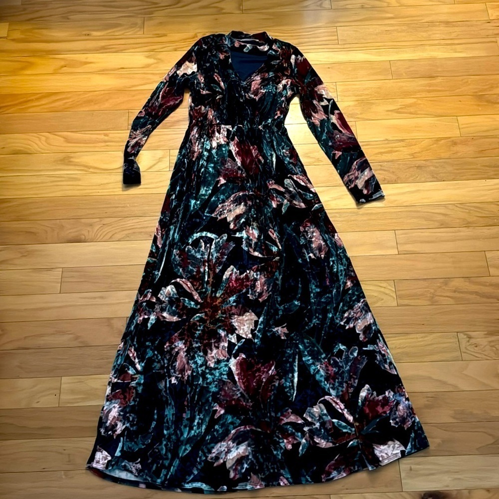 PEACH LOVE CALIFORNIA | Velvet Floral | Long sleeve | Maxi Dress | size S